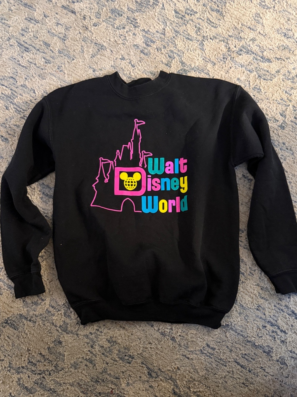 Walt Disney World Black Crewneck Sweatshirt with Neon Castle Graphic